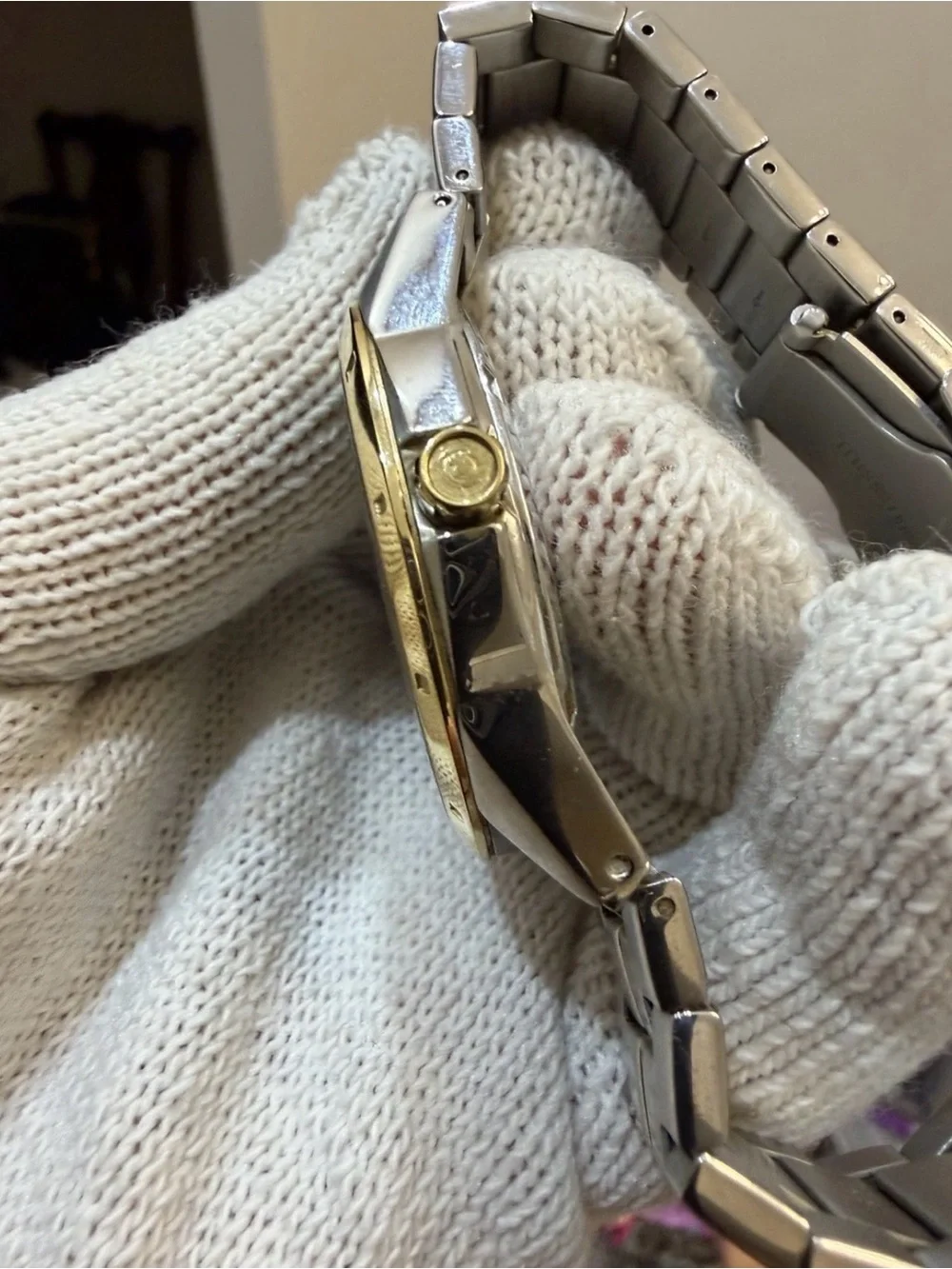 Fossil PR-5363 Men's Watch Two-Tone Gold Silver Stainless Steel Honeycomb Dial